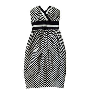 VICTOR COSTA VTG 80s Black White Stripe Strapless Bubble Tulip Dress Sz 6